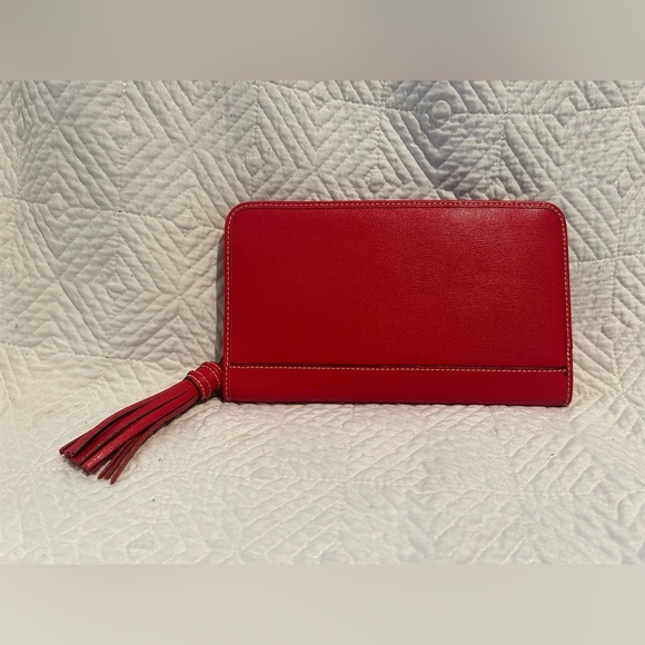 Dooney & Bourke Saffiano Leather Wristlet Red Zip Around Tassel Logo Card Slots - Picture 5 of 9